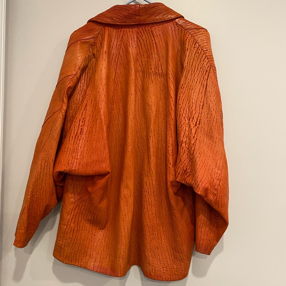 *Rare* VTG 80s Leather Jacket Dolman Sleeve by Gossip in Orange-Red - Picture 6 of 10